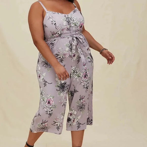torrid Pants - Torrid Brand 1 Floral Challis Self Tie Culotte Jumpsuit Romper Lilac Purple